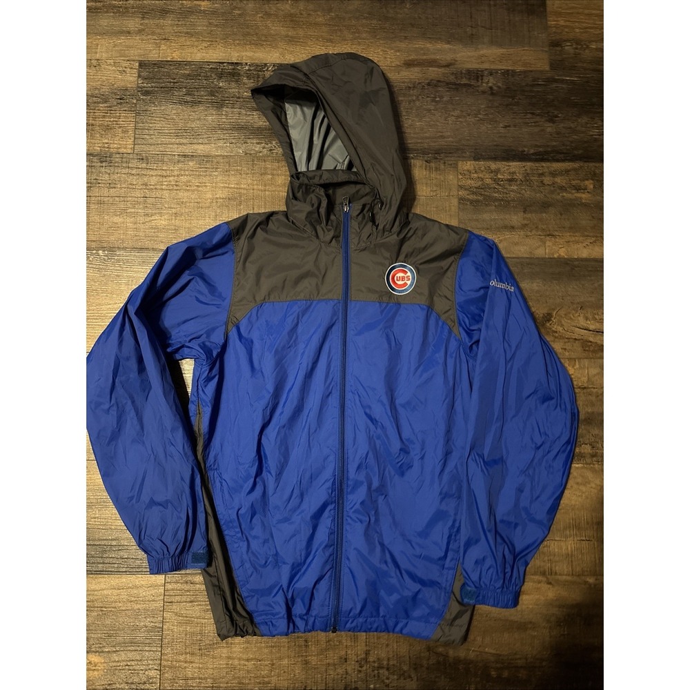 Columbia Chicago Cubs Hooded Rain Windbreaker Jacket Blue Nylon Full Zip Small